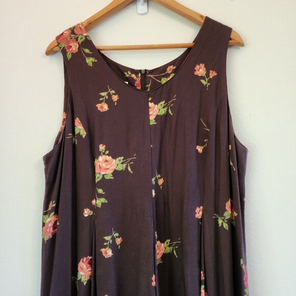 Vintage Laura Ashley Brown Pink Roses Midi/Maxi Slvless Dress Women 14 Cottage - Picture 3 of 12